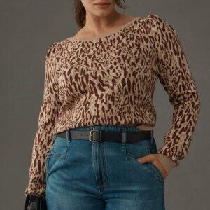 Maeve Puff Sleeve Animal Print Pullover Sweater Womens XL‎ Neutral NWOT